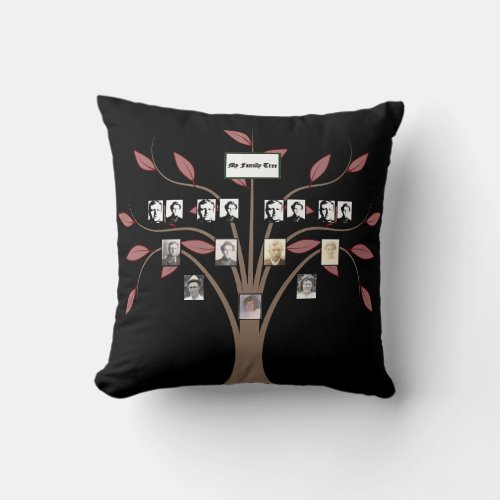 Four_Generation Whispy Red Leaf Family Tree Black  Throw Pillow