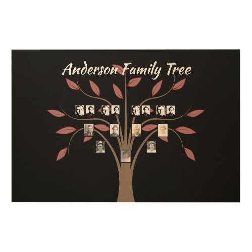 Four_Generation Whispy Red Leaf Family Tree Black  Wood Wall Art