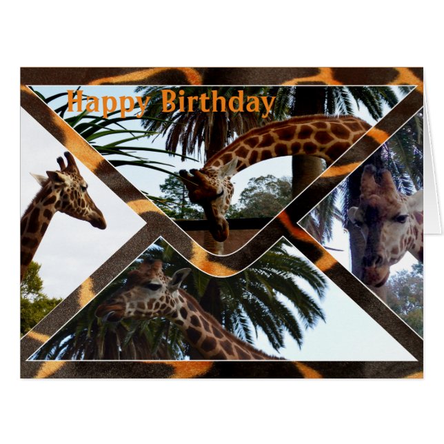 Four Giraffes On A Giraffe Envelope, Birthday Card (Front Horizontal)