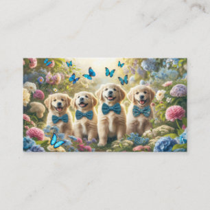 Four Golden Retriever Puppies with Butterflies Business Card
