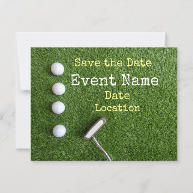 Four golf balls with putter Save the Date Announce Announcement (Front)