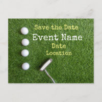 Four golf balls with putter Save the Date Announcement Postcard