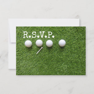 Four golf balls with tee R.S.V.P. on green Invitation
