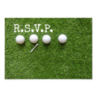 Four golf balls with tee R.S.V.P. on green Invitation