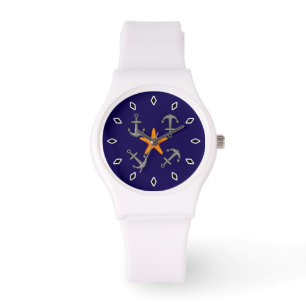 Four Gray Anchors Around The Orange Starfish Watch