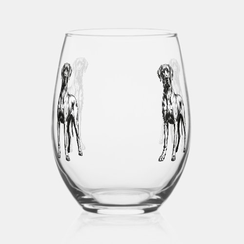 Four Great Danes Stemless Wine Glass
