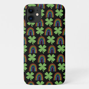 Four Green Leaf Clovers with Rainbows Pattern iPhone 11 Case