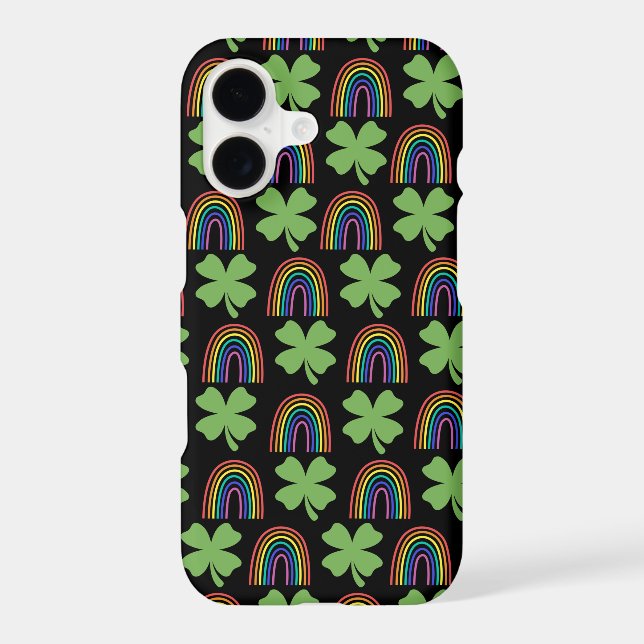 Four Green Leaf Clovers with Rainbows Pattern Iphone Case (Back)