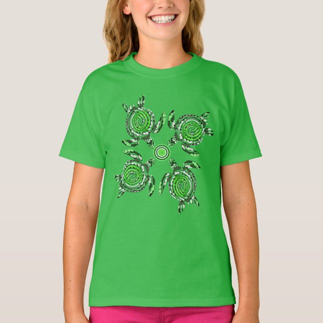 Four Green Turtles Dot Art,  Kids Tshirt (Front)