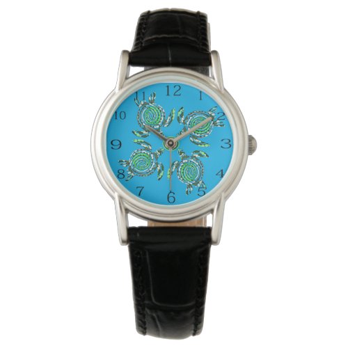 Four Green Turtles Dot Art   Ladies Watch