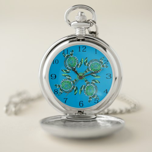 Four Green Turtles Dot Art   Pocket Watch