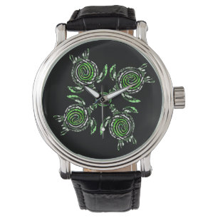 Four Green Turtles Dot Art, Watch