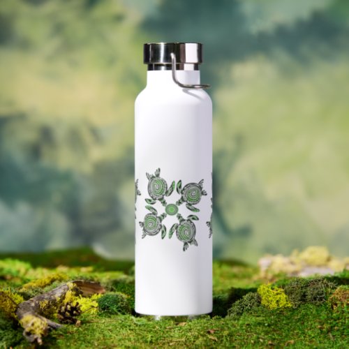 Four Green Turtles Dot Art    Water Bottle