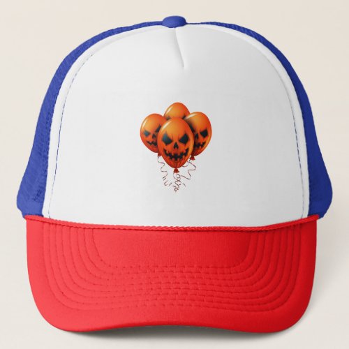 four halloween smile face balloons trucker hat