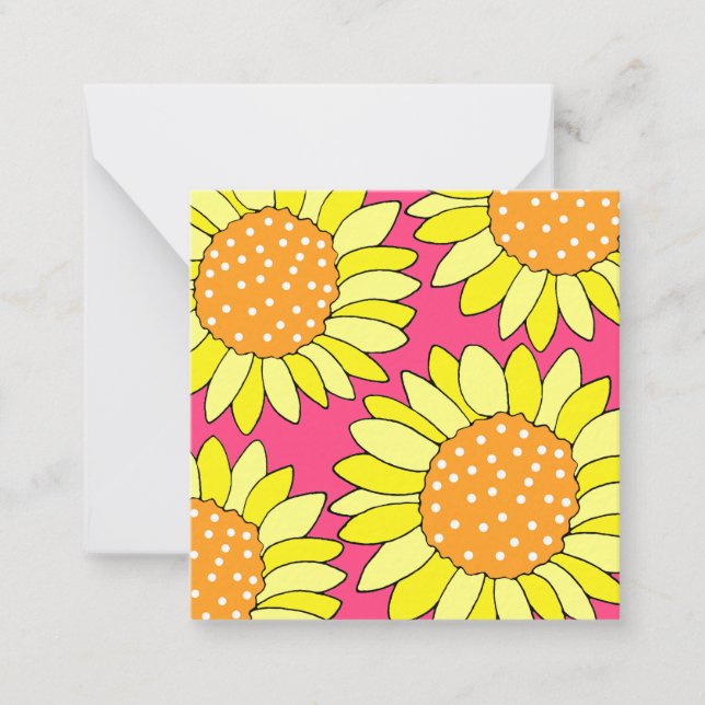 Four Hand Drawn Yellow Orange Pink Sunflowers  Note Card (Front)