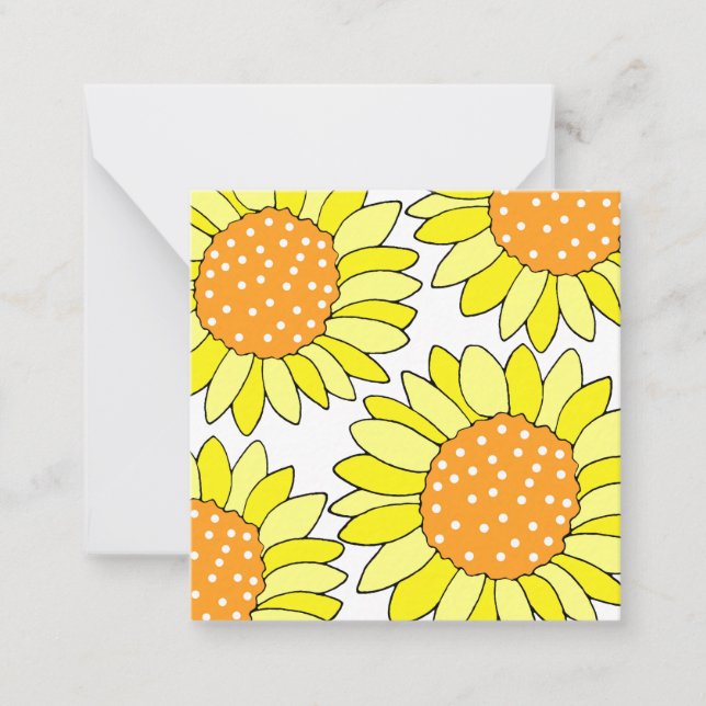 Four Hand Drawn Yellow Orange Sunflowers  Note Card (Front)