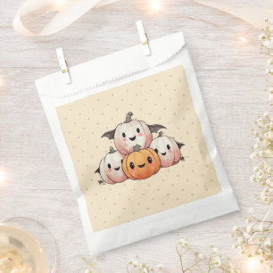 Four Happy Pumpkin Bats Yellow Happy Halloween Favor Bag