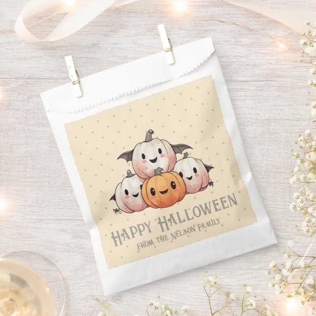 Four Happy Pumpkin Bats Yellow Happy Halloween Favor Bag (Clipped)