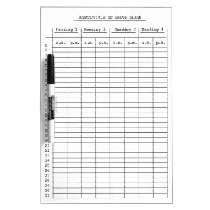 Four Heading Monthly Column Chart Dry Erase Boards