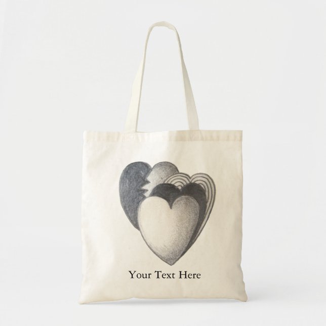 four hearts drawing in black and white tote bag (Front)