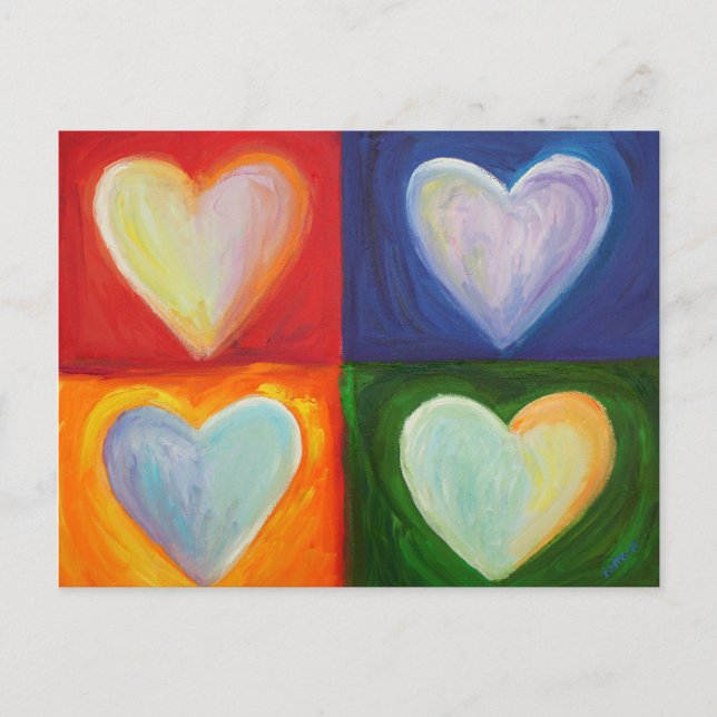 Four Hearts Love Personalized Art Postcards (Front)