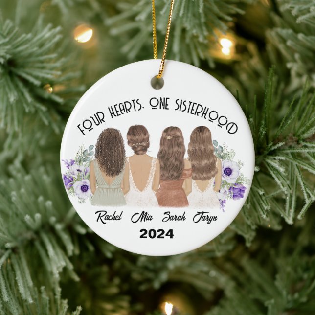 FOUR HEARTS, ONE SISTERHOOD CERAMIC ORNAMENT (Tree)