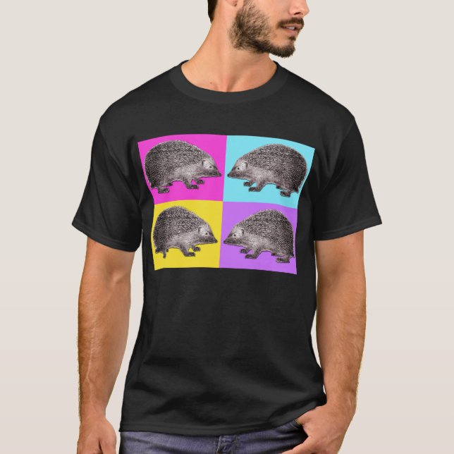 Four Hedgehog T-Shirt - Bright Colors on Black (Front)