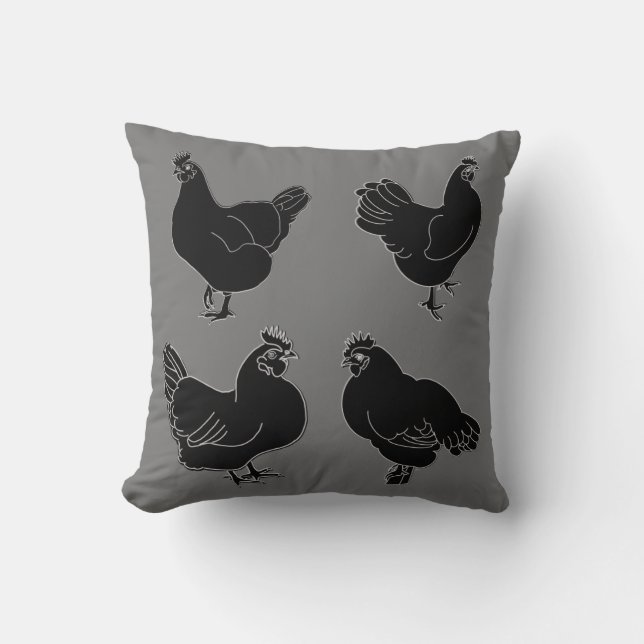 Four Hens~Silhouette~Pattern  Throw Pillow (Front)