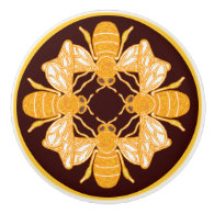 Four heraldic bees on rich chocolate brown ceramic knob