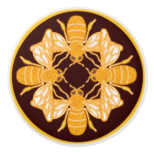 Four heraldic bees on rich chocolate brown ceramic knob