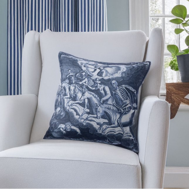 Four Horsemen of the Apocalypse Blue Toile Throw Pillow (Creator Uploaded)