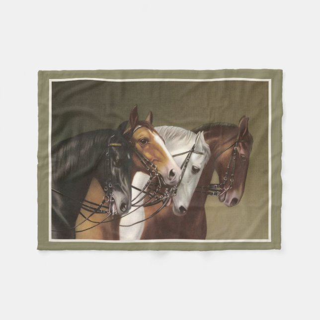 FOUR HORSES Fine Art Print Fleece Blanket (Front (Horizontal))
