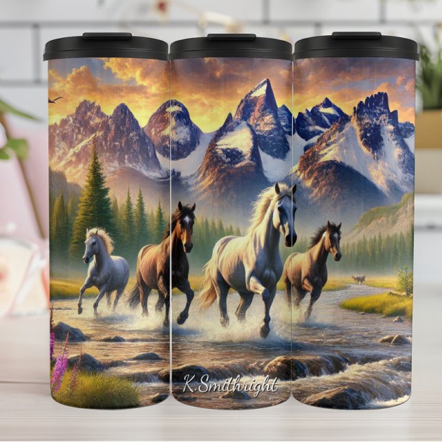 Four Horses Mountain Stream Gallop Thermal Tumbler (Creator Uploaded)