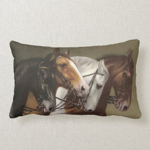 Four Horses Vintage Art Cushion Pillow Lumbar