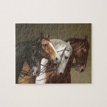 Four Horses Vintage Art Puzzle by zebracove at Zazzle