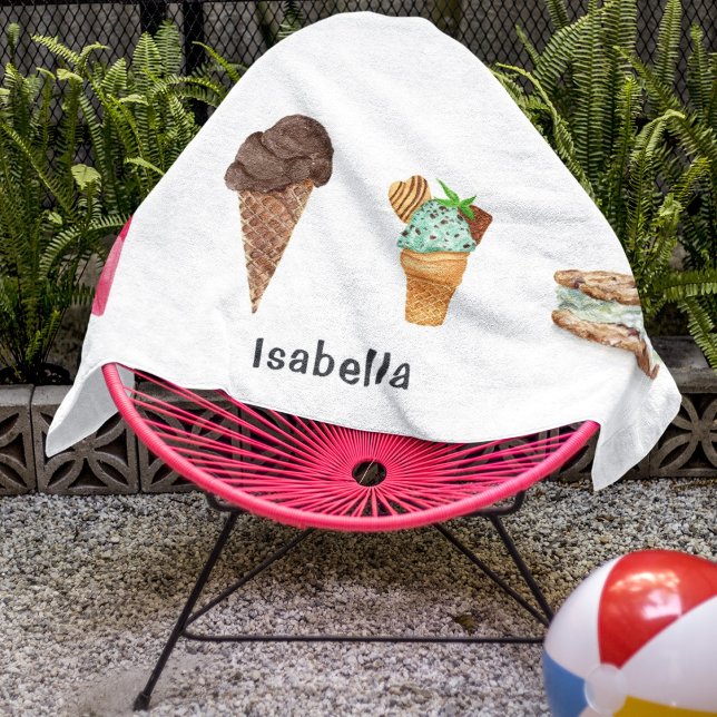 Four Ice Creams Personalized Beach Towel (Creator Uploaded)