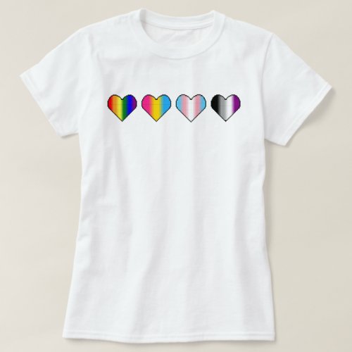 Four Inclusive Lgbtq Pride flag pixel hearts T_Shirt