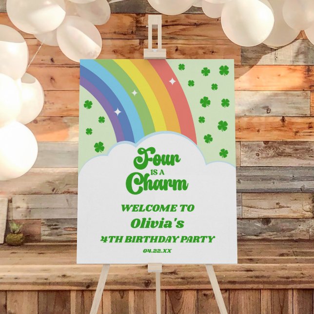 Four Is A Charm 4th Birthday Party Welcome Sign (Creator Uploaded)