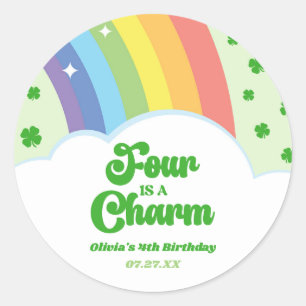 Four Is A Charm Rainbow 4th Birthday Party Classic Round Sticker