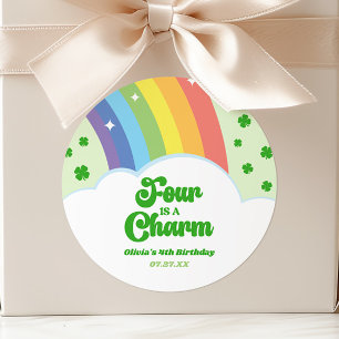 Four Is A Charm Rainbow 4th Birthday Party Classic Round Sticker