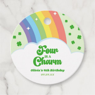 Four Is A Charm Rainbow 4th Birthday Party Favor Tags
