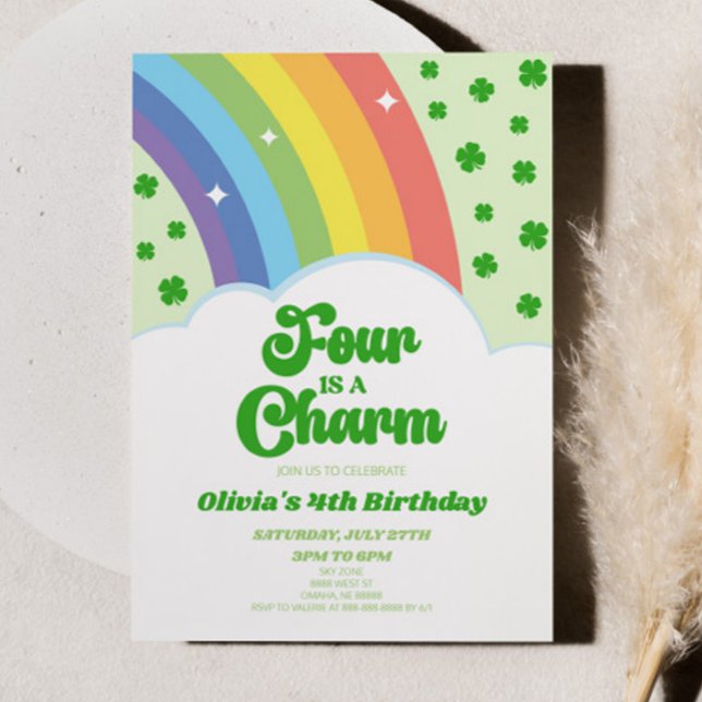 Four Is A Charm Rainbow 4th Birthday Party Invitation (Creator Uploaded)