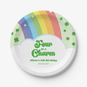 Four Is A Charm Rainbow 4th Birthday Party Paper Plates