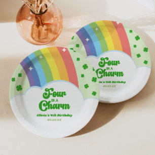 Four Is A Charm Rainbow 4th Birthday Party Paper Plates