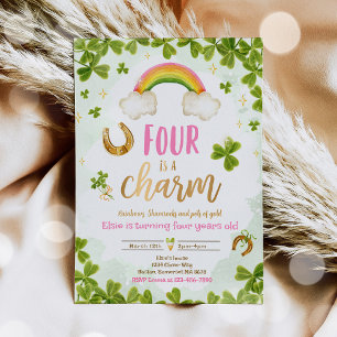 Four Is A Charm St Patrick's 4th Birthday Party Invitation