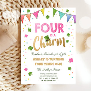 Four is a Charm St. Patrick's Day Girl Birthday Invitation