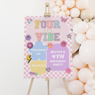 Four Is A Vibe 4th Birthday Party Welcome Sign