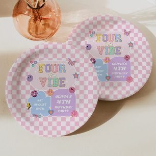 Four Is A Vibe Preppy Patch 4th Birthday Party Paper Plates