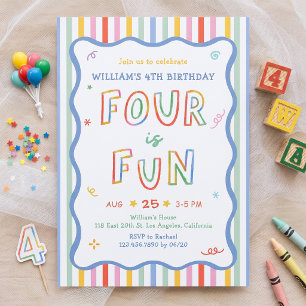 Four Is Fun Colorful Birthday Invitation