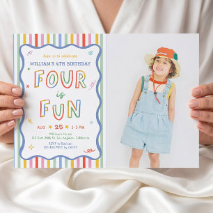 Four Is Fun Colorful Birthday Invitation Photo